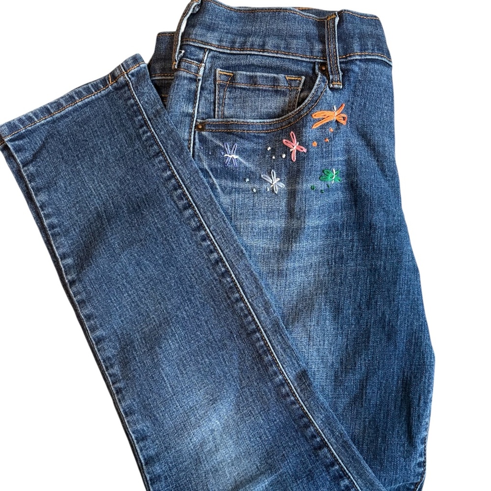 High Waisted Whimsical Handmade Embroidery Skinny Jeans Size 6